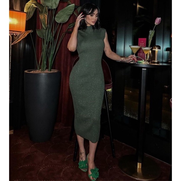 Blogger Favorite Zara Metallic Thread Knit Dress Green Small - Picture 11 of 17